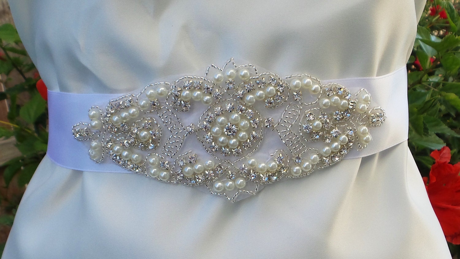Bridal Rhinestone Pearl Sash DASIA Bridal Sash Pearl Sash