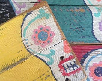 Sugar Skull Art on Reclaimed Picket Fencing Wood