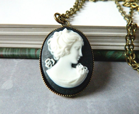 Lady Cameo Necklace Victorian Woman Cameo Pendant by MsBsDesigns