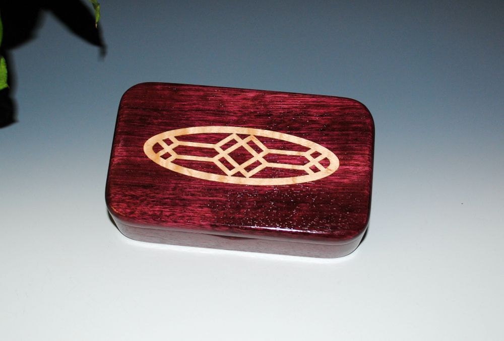 Purple Heart Wood Treasure Box With Inlaid Fiddleback Maple Oval