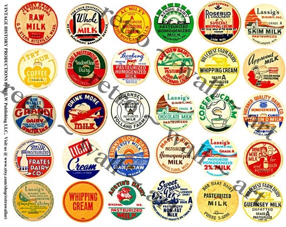 Vintage Milk Caps Printed Milk Bottle Labels Dairy Labels