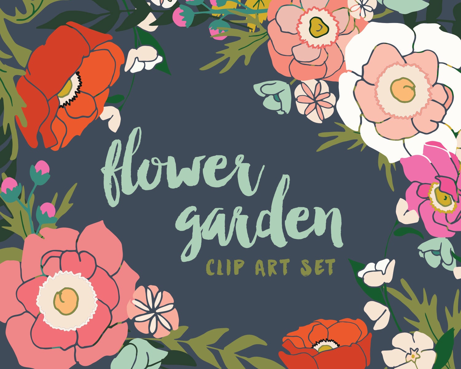 Garden Flowers Clip Art Set Digital instant download