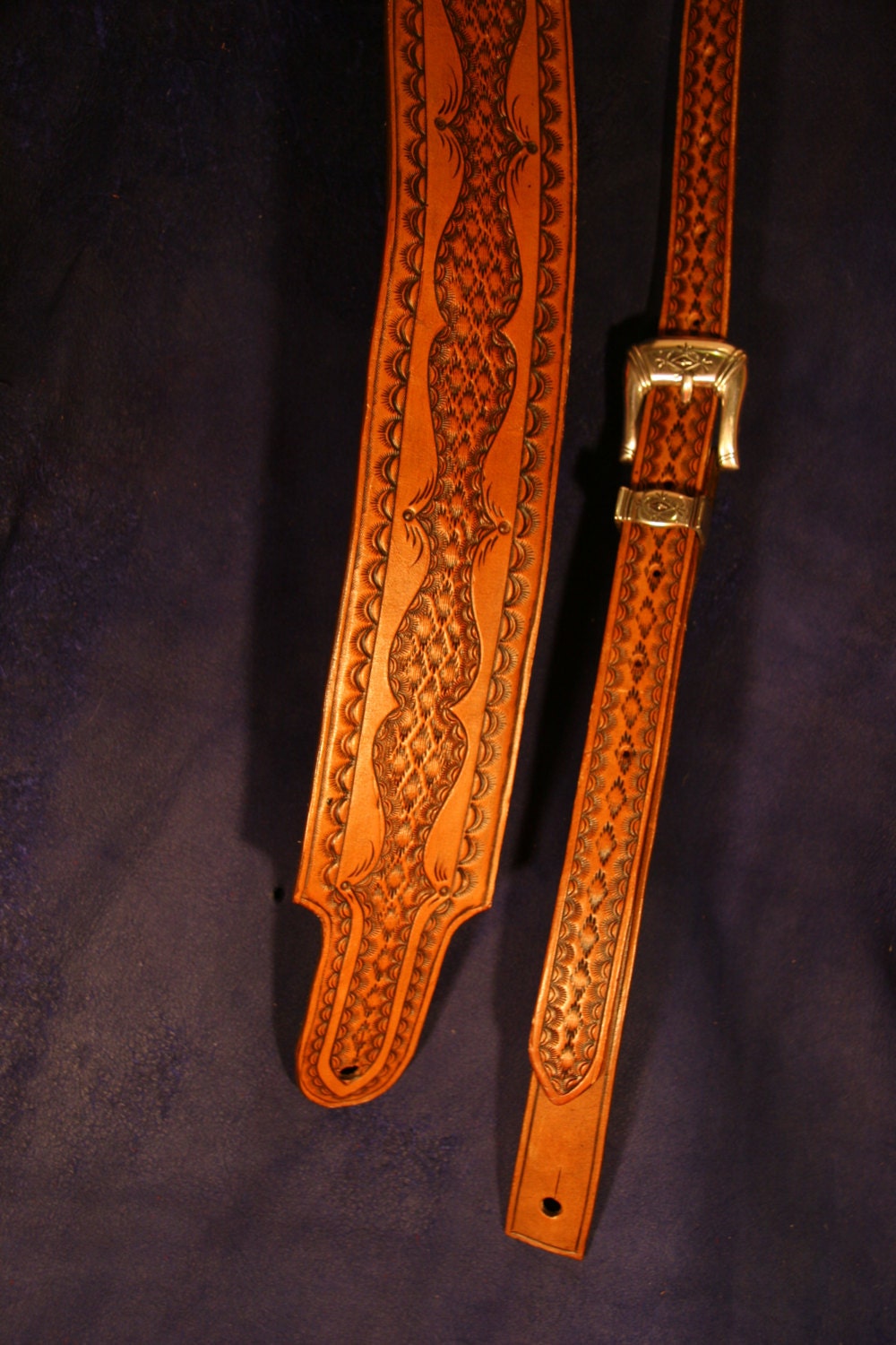 Guitar Strap Leather Country Western Hand Tooled Stamped