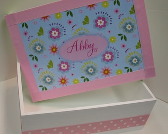 Little Girl's Flowered Keepsake Box - Pinks, Purples and Blues