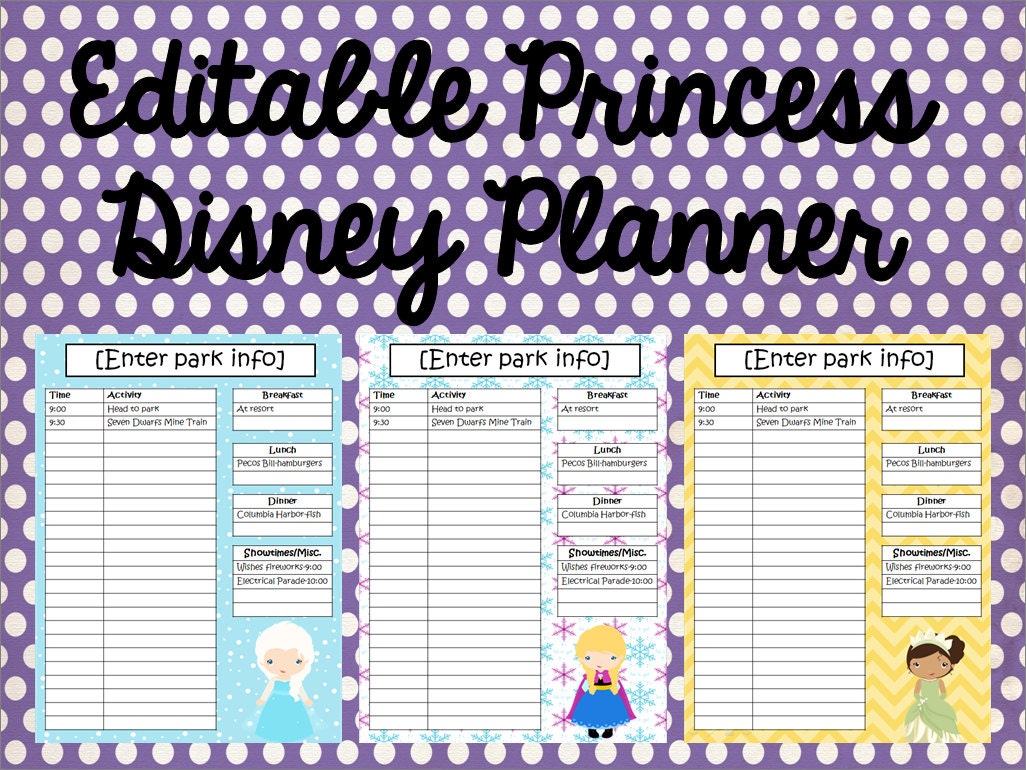 Instant Download Editable Disney Princess Planner Agenda