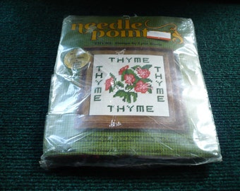 1/2 Price - Needle Pointers - Thyme - Needlepoint Kit Complete - 5 x 5 - 1975 Printed Canvas - Read Description