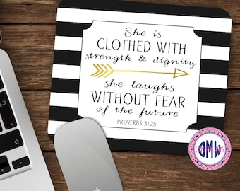 Scripture Mouse Pad-Proverbs Woman-Proverbs 31:25 Mouse Pad-Personalized Mouse Pad-Desk Accessories