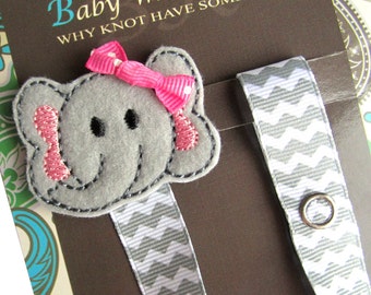 Pacifier Clip, Girl Elephant Pacifier Clip, Pacifier Holder, Binky Clip, Baby Gift, Paci Clip, Universal Pacifier, pcelephant04
