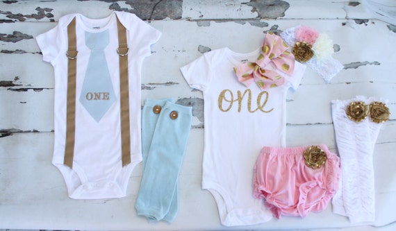 Twins Baby Boy & Baby Girl 1st Birthday Sets. Boy 