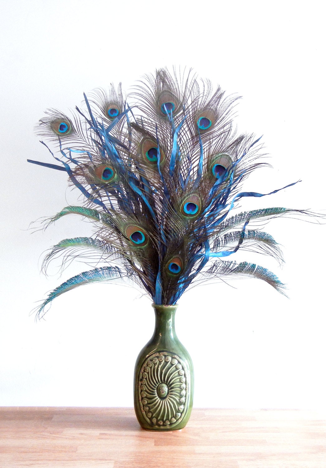 Large Peacock Feather Floral Arrangement in Green by RachelsHeart