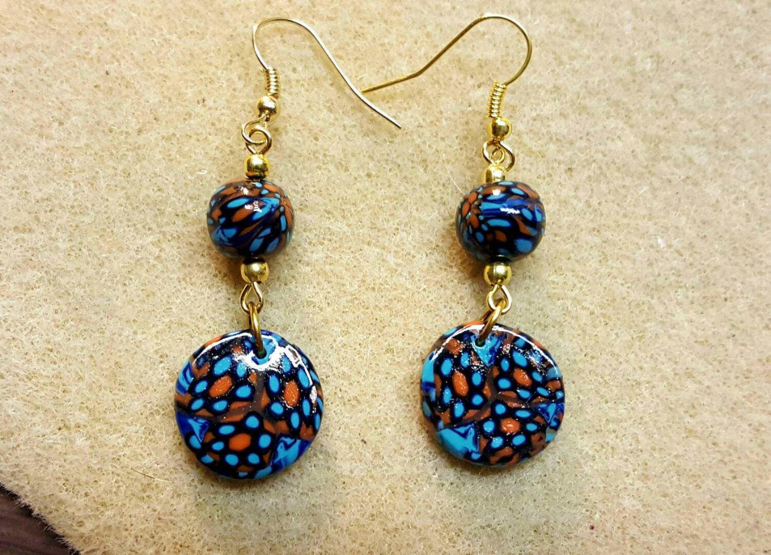 Orange black and blue earrings Item E1074 earrings for