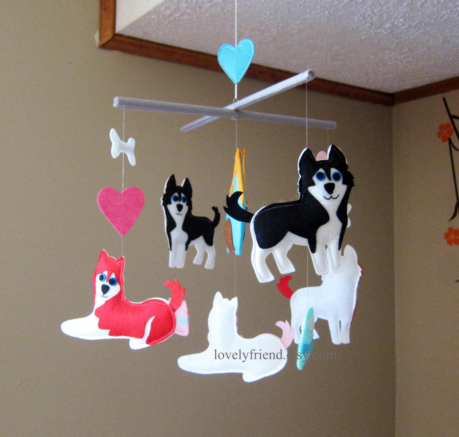 Baby Mobile Huskies dogs Crib Mobile Black and by lovelyfriend