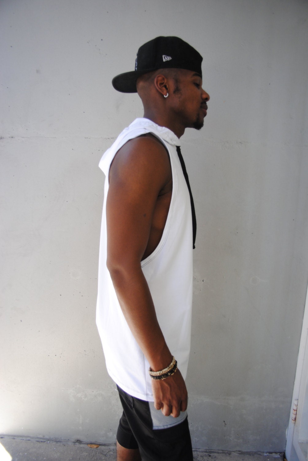 Mens white sleeveless hoodie Clearance