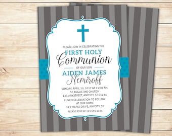 First Communion Invitation, 1st Holy Communion Invite, Baptism -- Printable Design with Free Personalization
