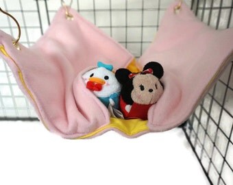 Pink and yellow Rat hammock, pocket hammock, ferret, fleece cage accessories, pet sleeping bag, wire cage accessories, rat bed