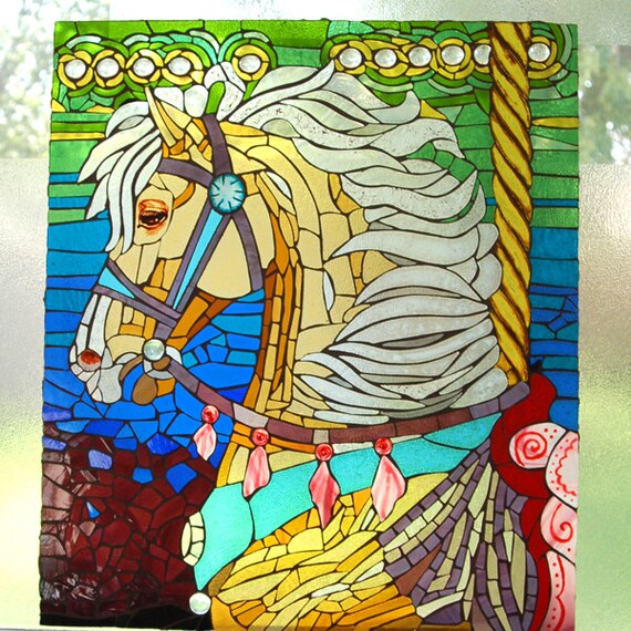 Carousel Horse Stained Glass Horse Painted Glass Glass