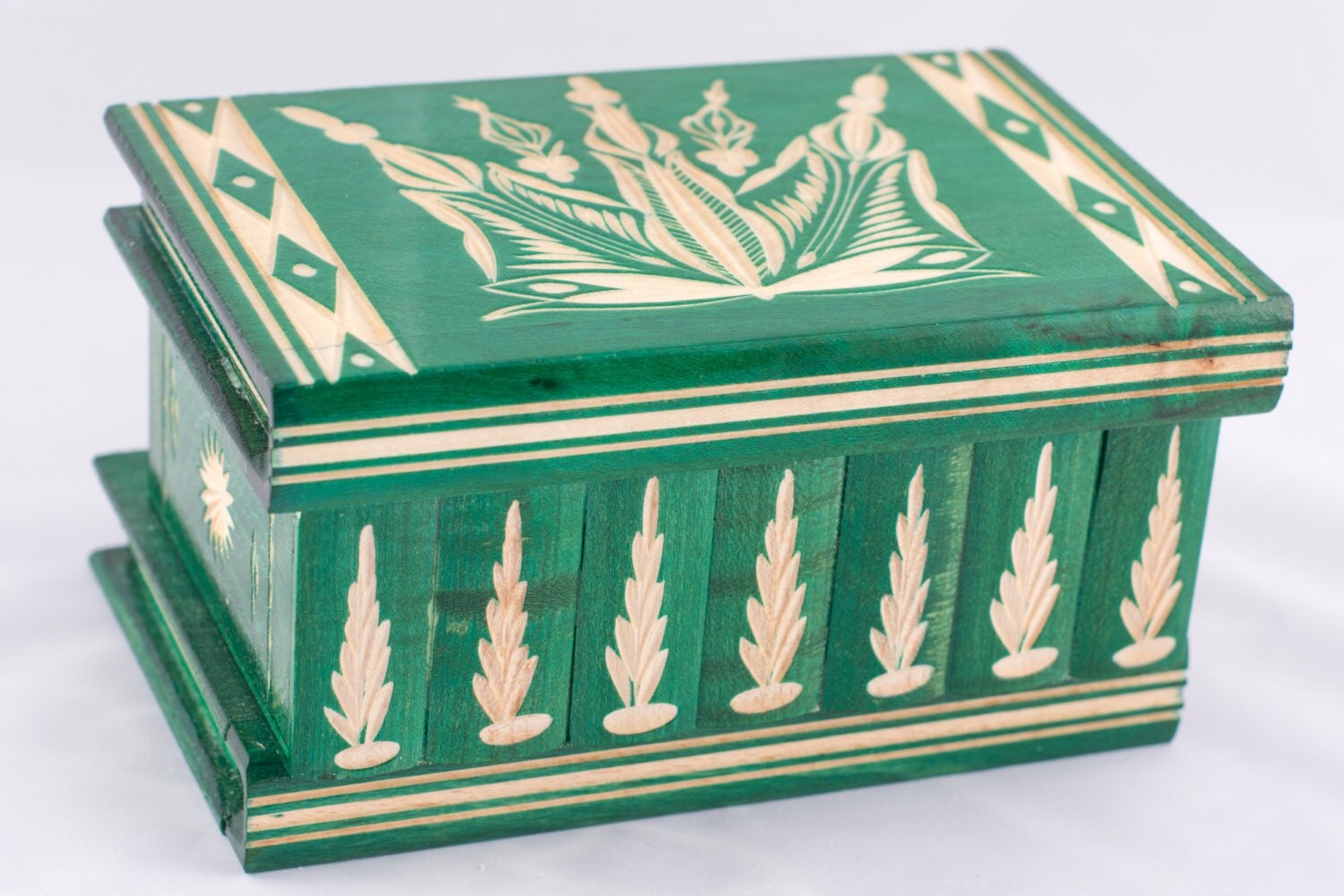 Puzzle Jewelry Box w Secret Chamber Wooden Green w/ by kalotart