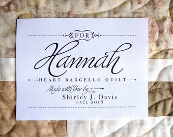 Personalized Quilt Label • Quilt Patch • Custom Fabric Label • Iron On or Sew On Patch • Printed Quilt Label