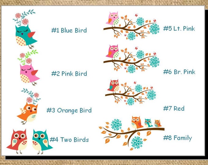 Set of Personalized Owl or Bird Folded Note Cards - Thank You Cards - Blank Cards - Stationery