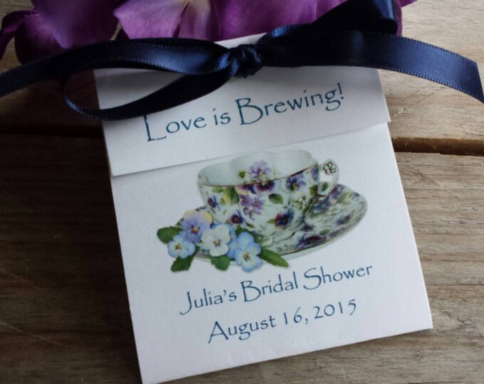 Viola Personalized Teacup Tea Bag Party Favors for Bridal Shower or Wedding Birthday Celebration