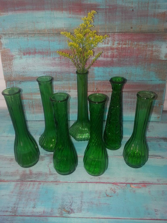 Vintage Bud Vases Wedding Vases Green Vases Green Bud Vase