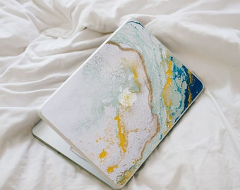 Glitter Agate MacBook Decal - Blue, Yellow, Mint and Gold Vinyl Laptop Skin