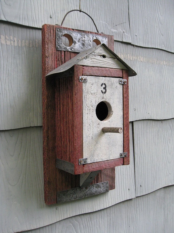 Rustic Primitive Industrial Barn Wood Bird House by Mazgear