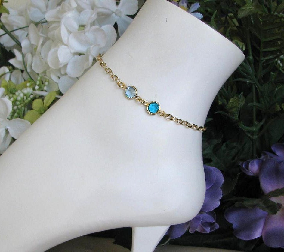 Gold Ankle Bracelet14K Gold Fill AnkletTwo Birthstone