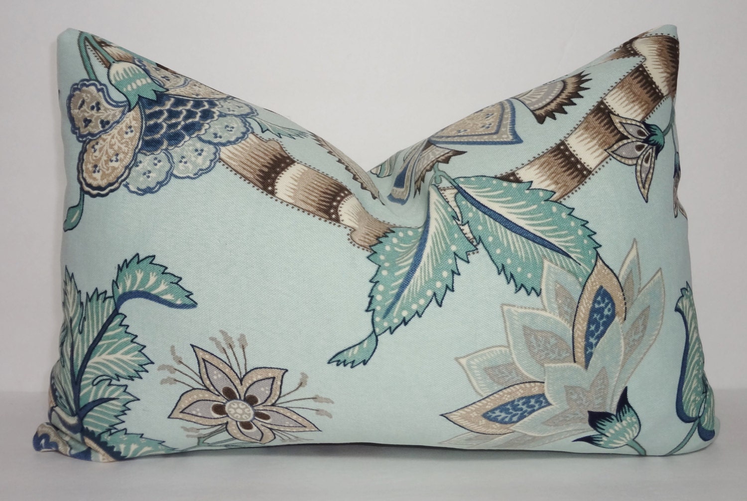 OUTDOOR Seafoam Green Brown Floral Pillow Cover Porch