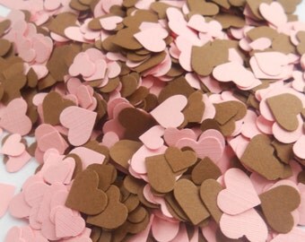 Over 2000 Mini Confetti Hearts. PINK & BROWN Mix. Weddings, Baby Showers, Decorations. Pink