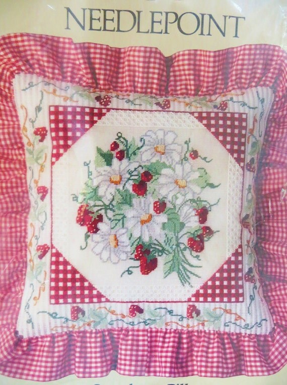 Vintage Needlepoint Kit Strawberry Pillow Candamar Designs