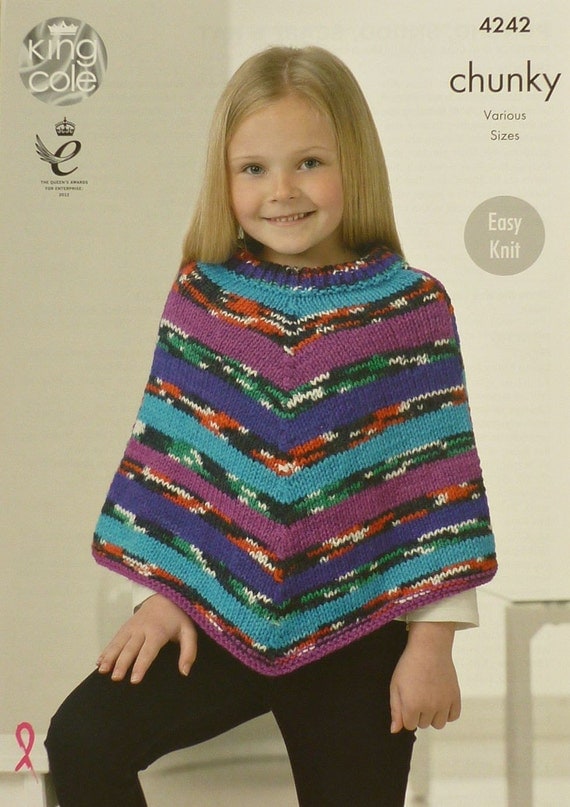 Girls Knitting Pattern K4242 Childrens Easy Knit Poncho