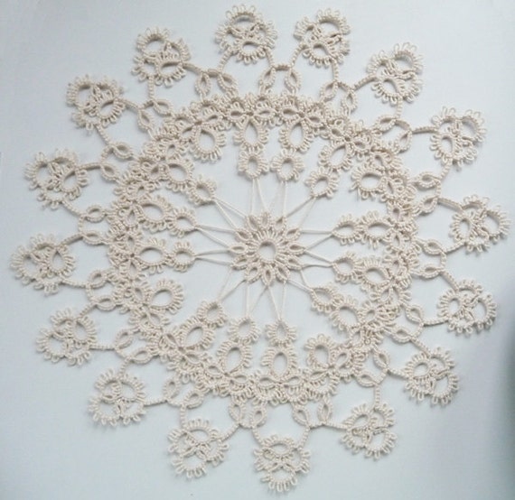 Handcrafted Ivory Tatting Doily - Home decor - Housewarming - tatting shuttle