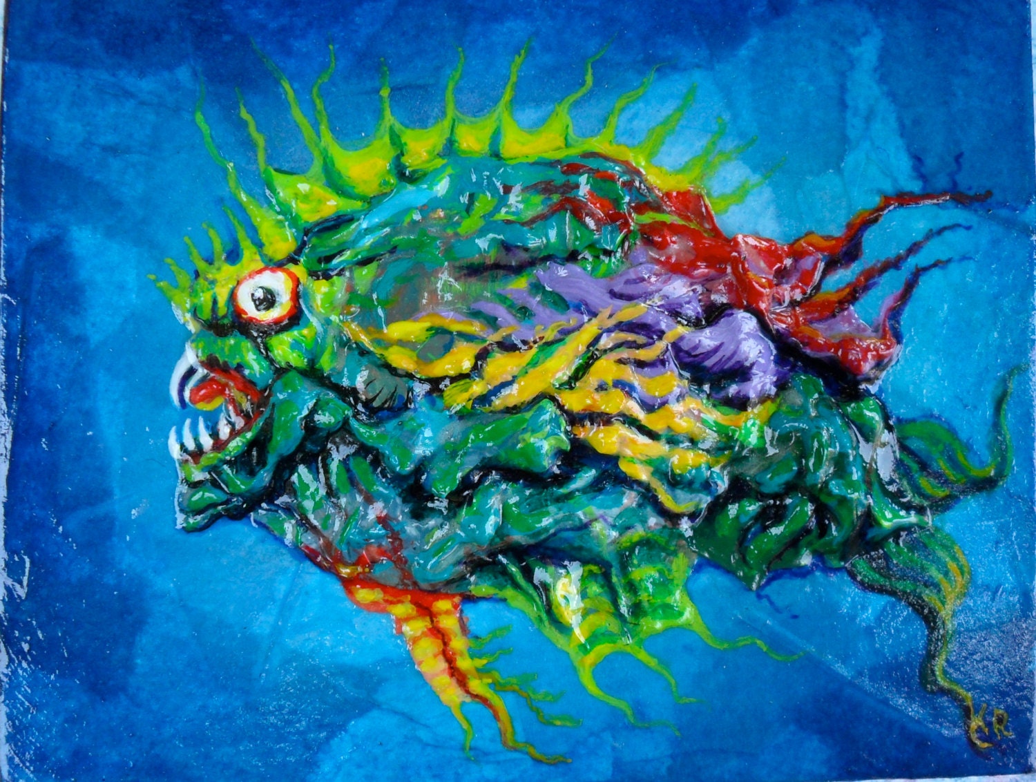 Surreal Fish Textured Painting with frame