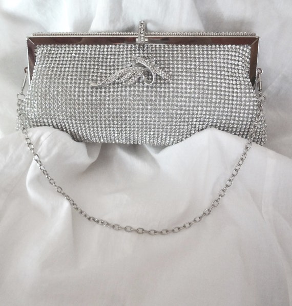 Clutch purse Bridal clutch Silver Crystal Rhinestone