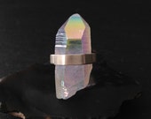 Caged Opal Aura Quartz Ring - Sterling Silver