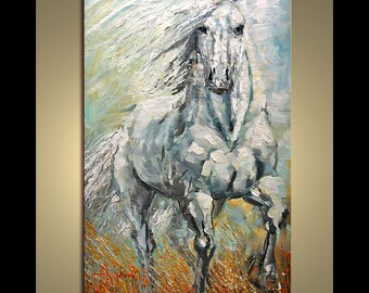 Oil painting Freedom on canvas Art original from Nizamas pallete knife hand painted Stallion ready to hang