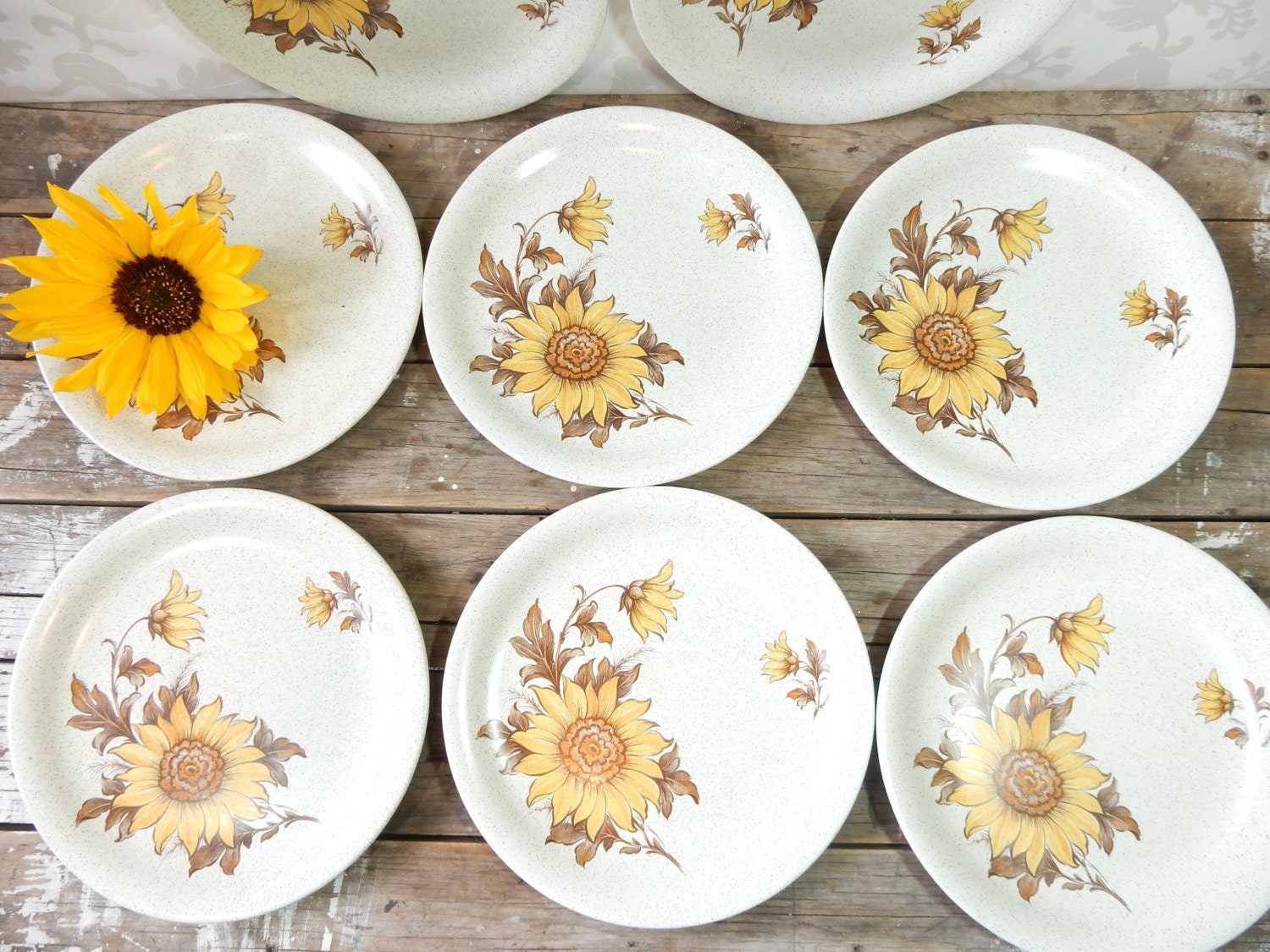 Dinner Plate set of 8 Ironstone Sunflower pattern called