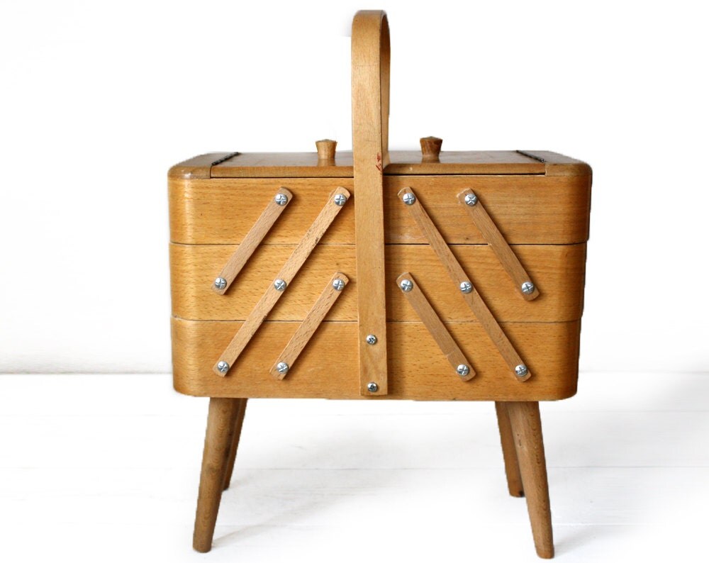 Lovely large MID CENTURY Wooden Sewing box