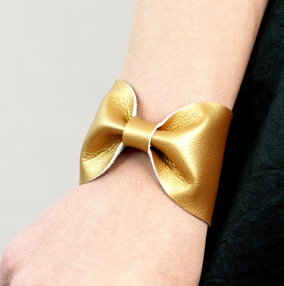 Gold Bow Bracelet Bow Cuff Metallic Bracelet Vegan Faux