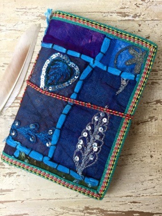 OCEAN BLUE JOURNAL - Indian sari notebook -Student -Journal -Back to school -Sketch book -Handmade paper -Recycled Paper- Photo Album- Diary