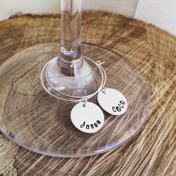 Personalized Wine Glass Charm Hand Stamped Custom Wine Glass