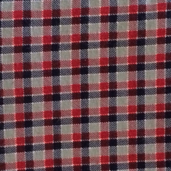 Flannel Fabric / Red Blue and Gray Flannel Fabric 1 Yard