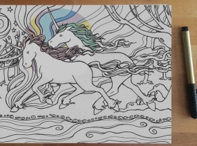 Unicorn Couple Adult Colouring Page (adult coloring pages, unicorn colouring page, unicorn digital stamp, unicorn clip art)