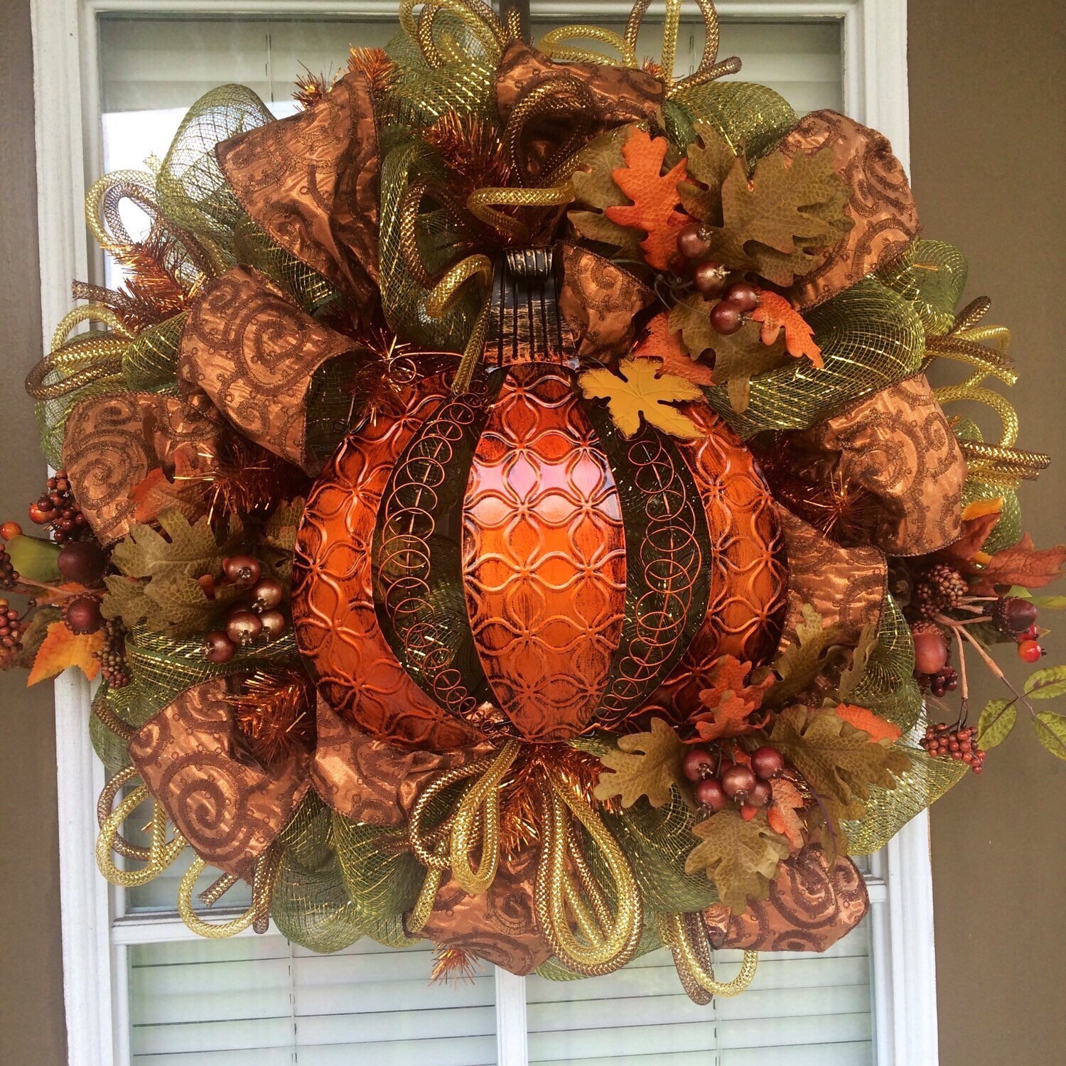 Fall Pumpkin Mesh Door Wreath