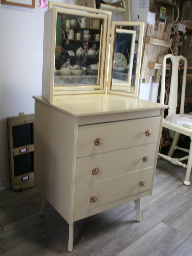 Vintage Dressing Table, Three Drawers, Mirror, Small, Restoration