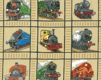 Loco Motion Railway Train Panels Quilting Fabric 50 Panels Each 8cm Square