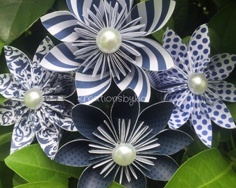 bouquet kusudama  flowers  with flower stems flower origami origami kusudama navy stem paper