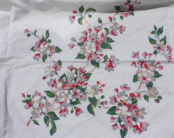 Vintage Pink Floral Tablecloth 1940's