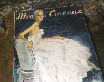 1949 French Fashion Magazine, Modes et Travaux Magazine Journal, Advertisement, Fashion Designs, Embroidery Sewing Patterns, Winter Issue